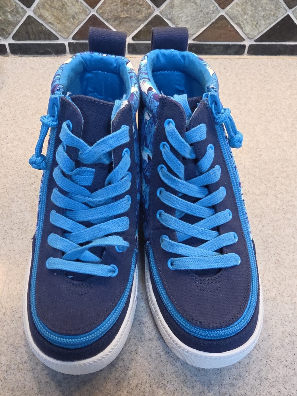 Kids Navy & Bright Blue High-Top Sneakers with Side Zip